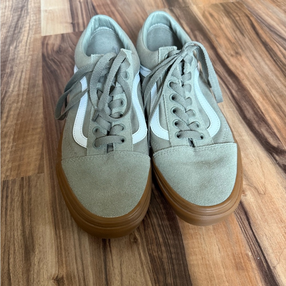 Vans Old Skool Low-Top Sneakers in Sage Green and Off-White